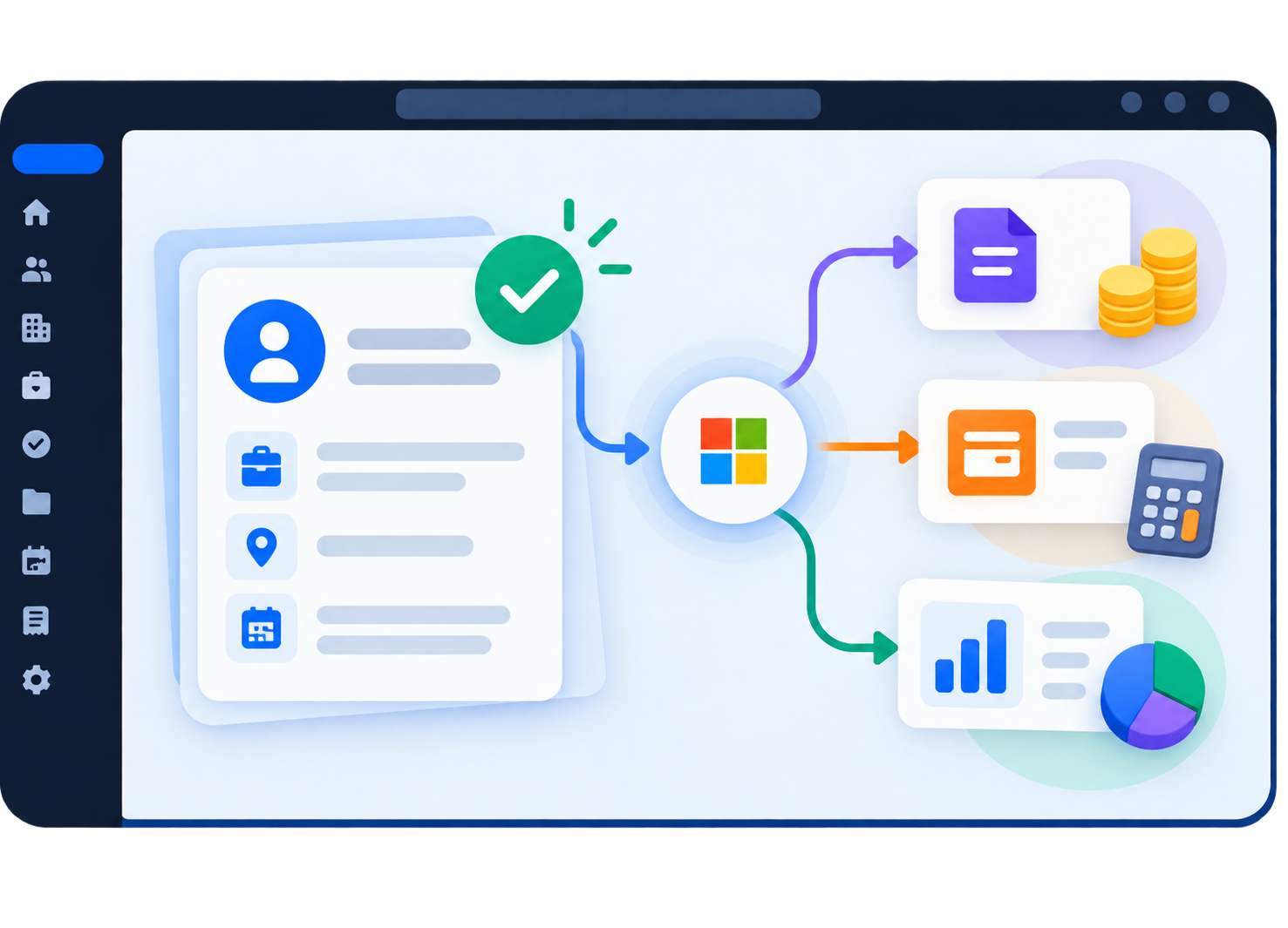 Approved staffing data flowing to Microsoft invoicing, payroll, accounting, and financial reporting systems